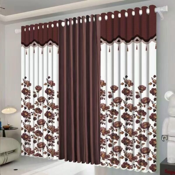 3 In 1 High Quality Print Floral Heavy Curtains – Multicolour ( A )