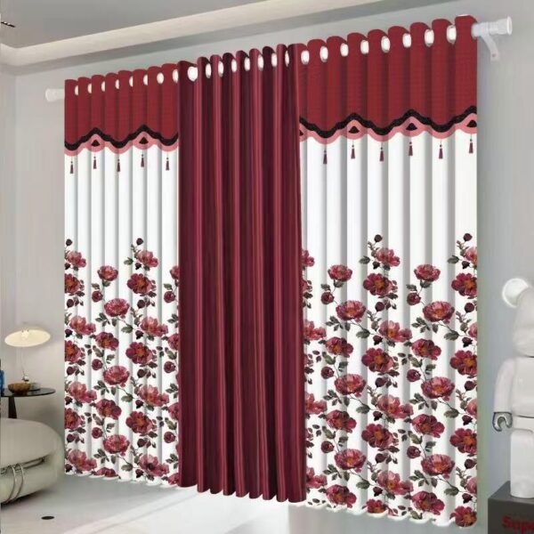 3 In 1 High Quality Print Floral Heavy Curtains – Multicolour ( B )